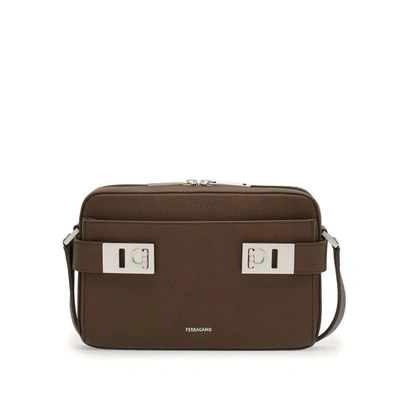 Ferragamo Gancini-buckle Leather Shoulder Bag In Brown