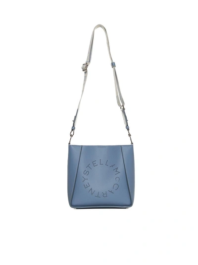 Stella Mccartney Perforated Logo Faux-leather Crossbody Bag In Blue