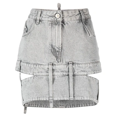 Attico Cut-out Denim Mini Skirt In Light Grey