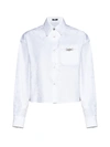 Versace Barocco Cotton Poplin Crop Shirt In Optical White