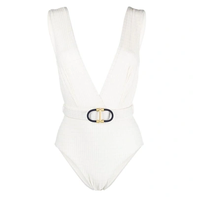 Zimmermann Buckle Detailed Plunge Swimsuit In White