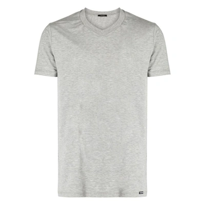 Tom Ford V-neck Cotton-blend T-shirt In Grey