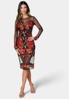 BEBE EMBROIDERED MESH MIDI DRESS