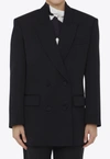 Valentino All-over Monogram Virgin Wool And Silk Double Breasted Blaze In Black