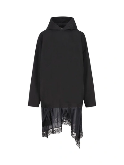 Balenciaga Lace Detailed Hooded Dress In Black