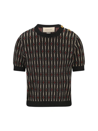 Gucci Horsebit Jacquard Crewneck Knit Top In Multicolour