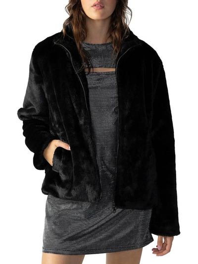 Sanctuary Womens Textured Warm Faux Fur Coat In Black