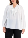 Kasper Women's Printed Tie-front Ruffled Blouse In Multi