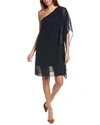 Kobi Halperin Sabrina Chiffon One Shoulder Cocktail Dress In Black In Blue