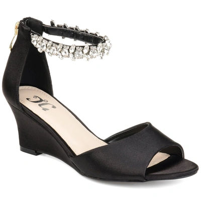 Journee Collection Connor Embellished Strap Wedge Sandal In Black