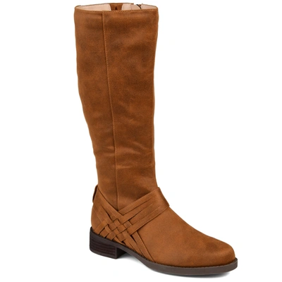 Journee Collection Meg Womens Extra Wide Calf Faux Suede Mid-calf Boots In Cognac