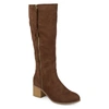 Journee Collection Women's Sanora Wide Calf Stacked Heel Mid Shaft Boots In Brown