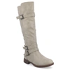 Journee Collection Women's Bite Wide Calf Knee High Buckle Boots In Grey