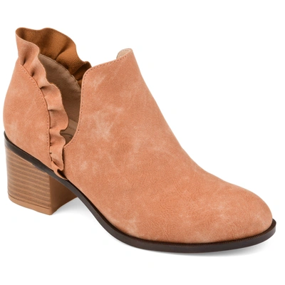 Journee Collection Women's Lennie Ruffle Detail Stacked Block Heel Booties In Rose