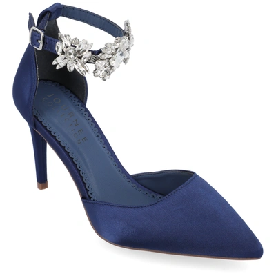 Journee Collection Loxley Embellished Ankle Strap D'orsay Pump In Blue