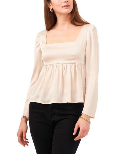 1.state Womens Square Neck Puff Sleeve Peplum Top In Beige