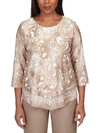 ALFRED DUNNER PLUS WOMENS PAISLEY JACQUARD BLOUSE
