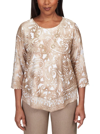 Alfred Dunner Women's Mulberry Street Paisley Jacquard Pointed Hem Top In Multi