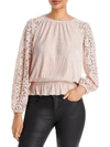 CHENAULT WOMENS LACE PLEATED PEPLUM TOP