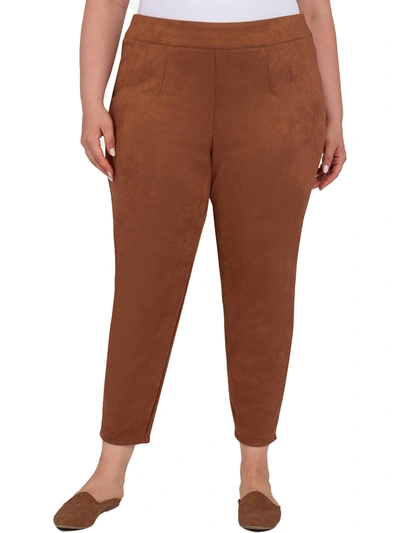 Hearts Of Palm Plus Womens Faux Suede Stretch Dress Pants In Brown