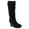 Journee Collection Women's Haze Wide Calf Rouched Knee High Wedge Boots In Black