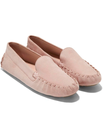 Cole Haan Evelyn Driver Womens Suede Gathered Moccasins In Cameo Rose Suede