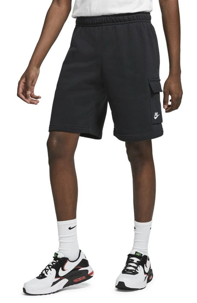 Nike Sportswear Club Wide-leg Cotton-blend Jersey Cargo Shorts In Black/white