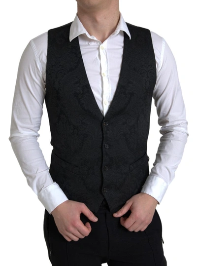 Dolce & Gabbana Black Polyester Waistcoat Formal Men Vest