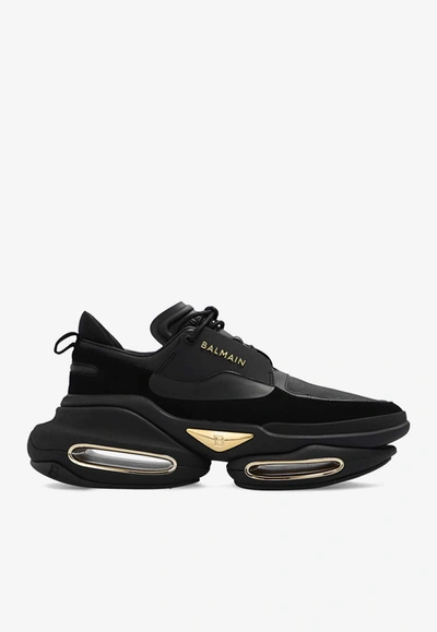 Balmain B-bold Leather And Suede Low-rise Sneakers In Black