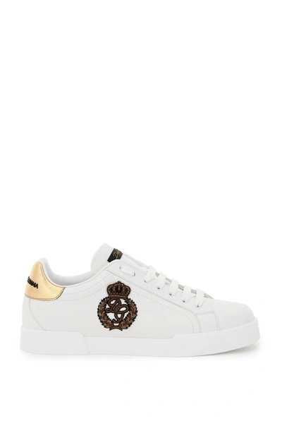 Dolce & Gabbana Portofino Sneakers With Patch In White/gold