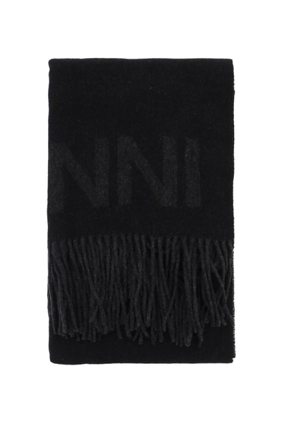 Ganni Scarf With Logo In Mixed Colours