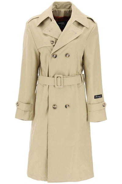 Homme Girls Cotton Double-breasted Trench Coat In Beige,neutro