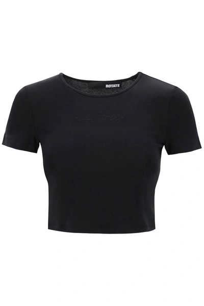 Rotate Birger Christensen Cropped Cotton Blend T-shirt In Black