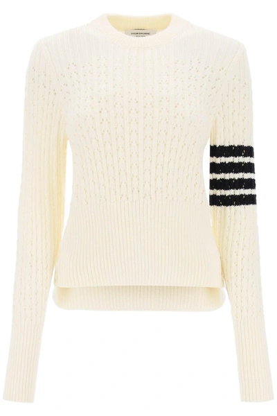 Thom Browne Pointelle Stitch Merino Wool 4-bar Sweater In White