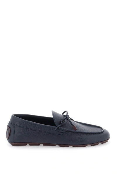Valentino Garavani Leather Loafers With Bow In Blue