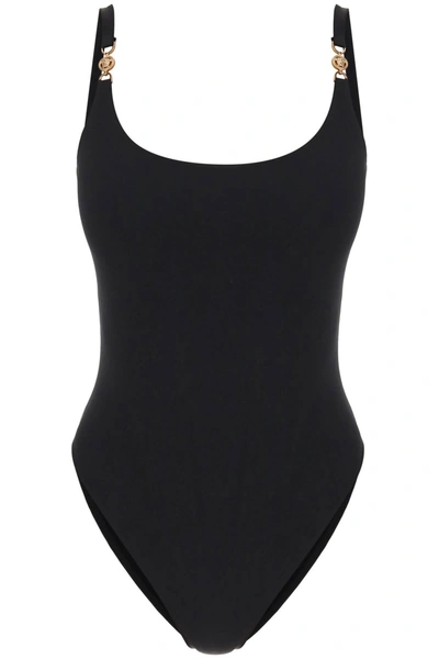 Versace Medusa Chain Strap One Piece Swimsuit In Black