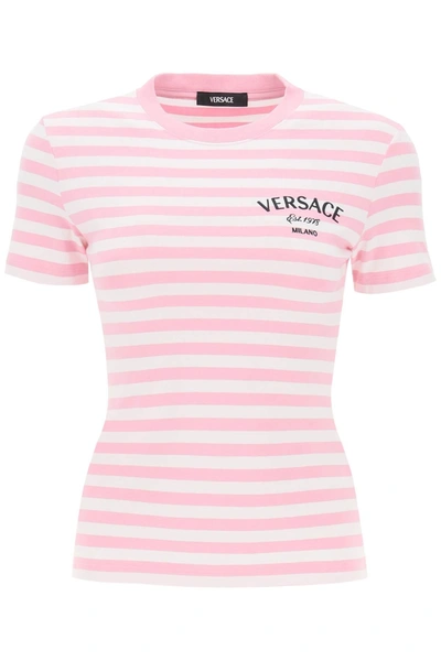 Versace Nautical T-shirt In Bianco E Rosa