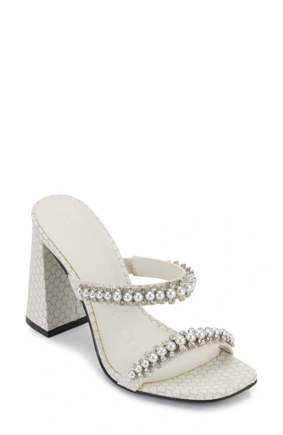 Karl Lagerfeld Rayan Rhinestone Block Heel Sandal In Soft White