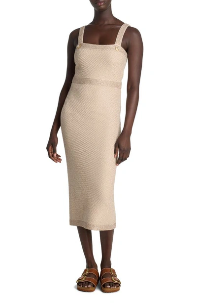St John Square-neck Sleeveless Paillette Twill Dress In 中性色