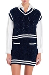 English Factory Stripe Trim Chenille Sweater Vest In Navy,white