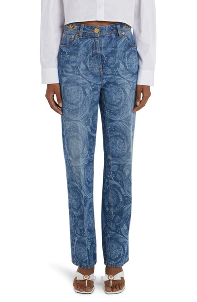 Versace Barocco Regular Fit Jeans In Light Blue