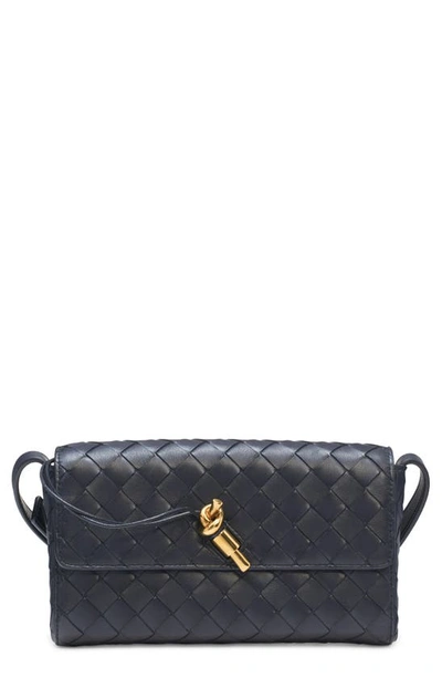 Bottega Veneta Mini Intrecciato Leather Crossbody Bag In Space/ Brass