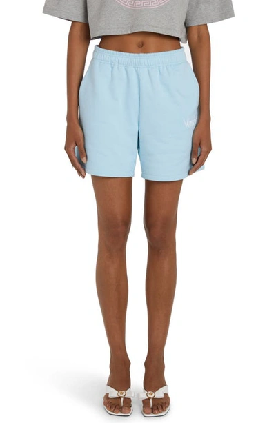 Versace 1978 Re-edition Logo Sweat Shorts In Pale Blue Bianco (light Blue)