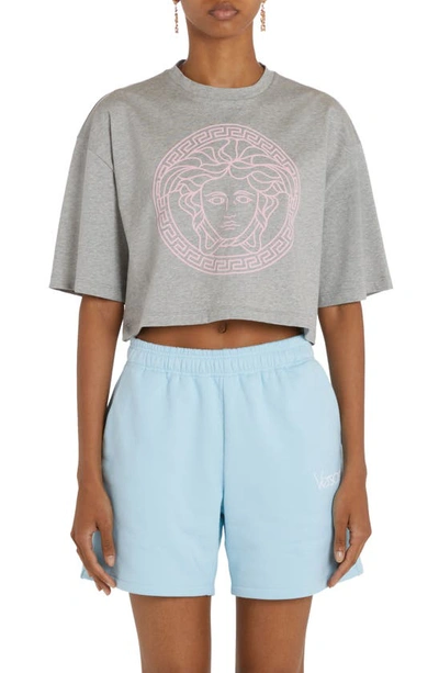 VERSACE MEDUSA CROP COTTON GRAPHIC T-SHIRT