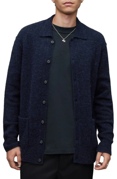 Allsaints Cygnus Polo Neck Relaxed Fit Cardigan In Ink Navy