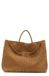 Bottega Veneta Large Andiamo Intrecciato Suede Tote In Acorn/ Brass