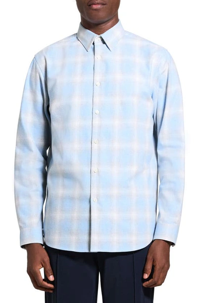 Theory Irving Fade Flannel Long Sleeve Shirt In Blue Multi