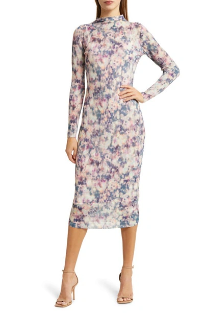 Steve Madden Maya Rib Long Sleeve Midi Dress In Multi