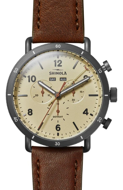 Shinola The Canfield Sport Chronograph Leather Strap Watch, 45mm In Grey
