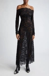Rabanne Twist Front Off The Shoulder Long Sleeve Lace Midi Dress In Black